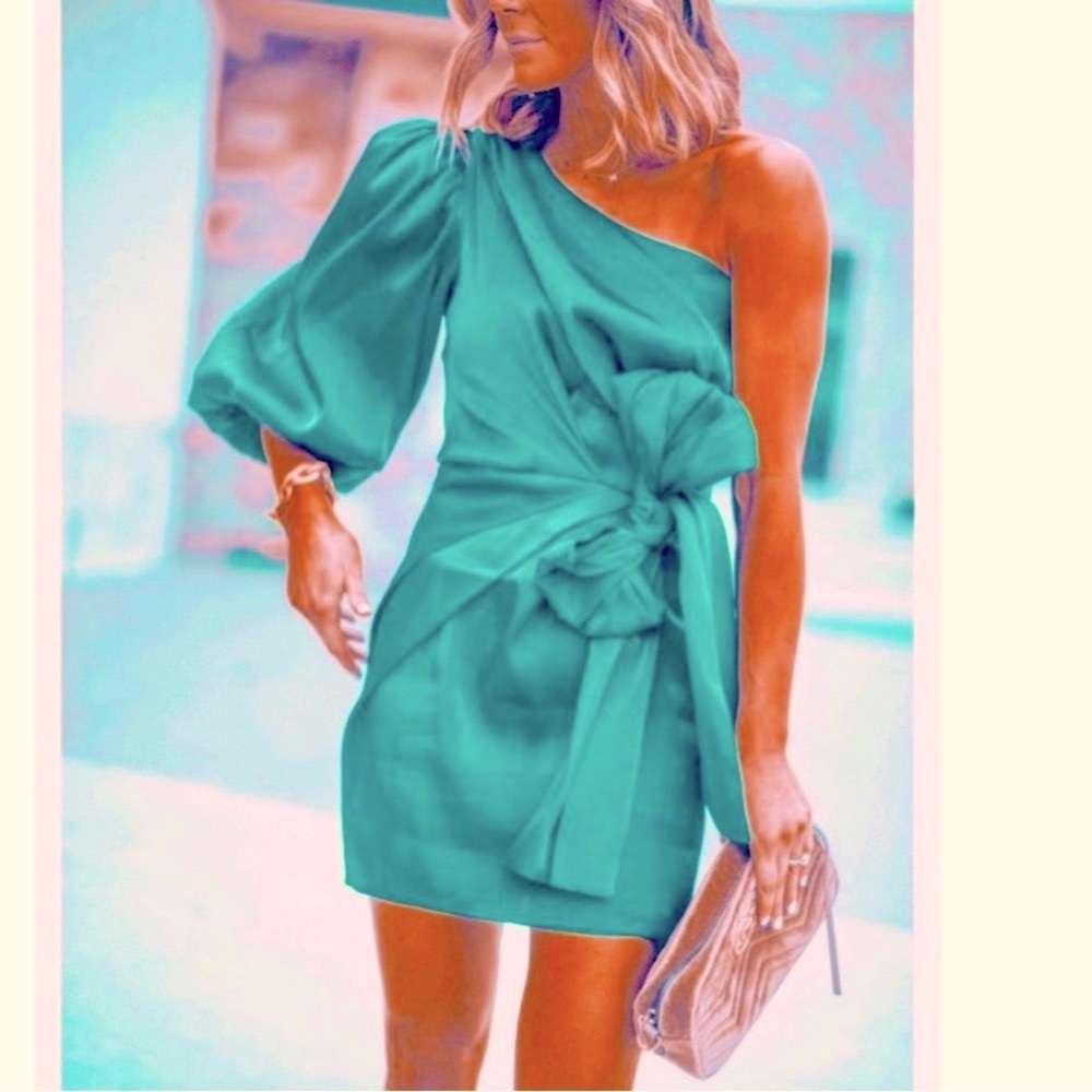 2025 Collection Ted Baker Elegant Teal One-Shoulder Dress Sz US 6 Or Ted Sz 2